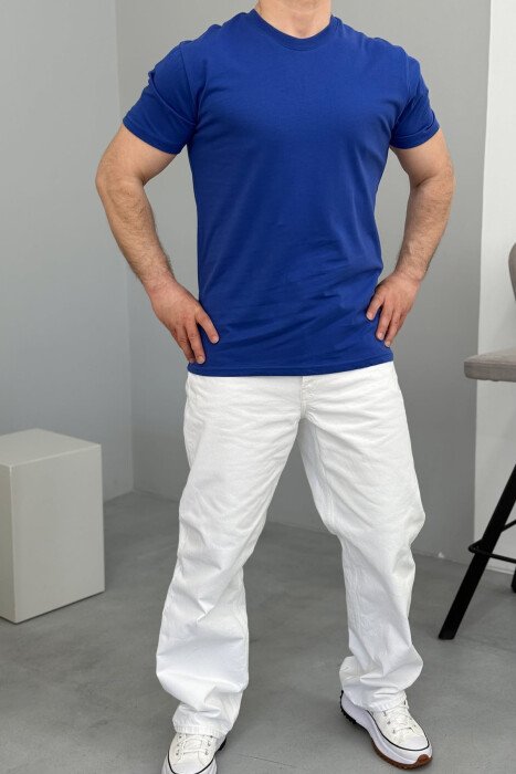 T-SHIRT NJË NGJYRËSH PËR MESHKUJ NË NGJYRËN BLU - 2