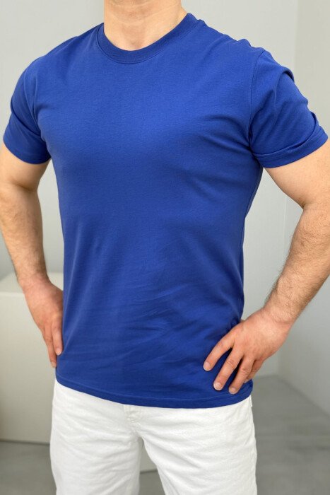 T-SHIRT NJË NGJYRËSH PËR MESHKUJ NË NGJYRËN BLU - 3
