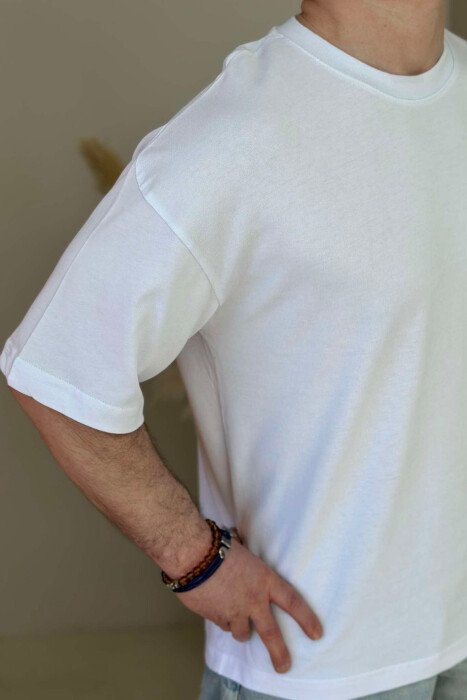 T-SHIRT NJË NGJYRËSH PËR MESHKUJ NË NGJYRËN E BARDHË - 2