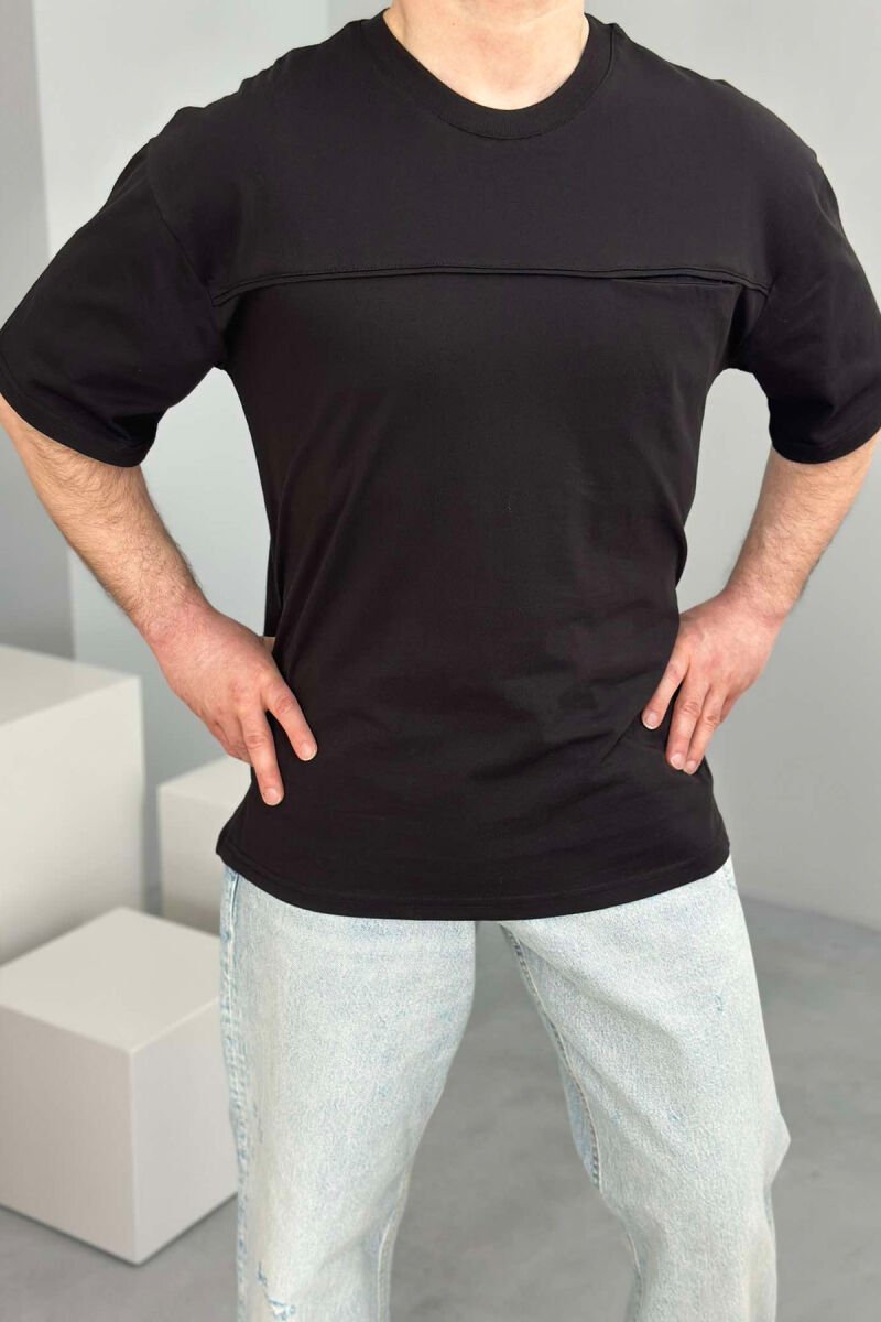 T-SHIRT NJË NGJYRËSH PËR MESHKUJ NË NGJYRËN E ZEZË - 1