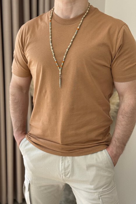 T-SHIRT NJË NGJYRËSH PËR MESHKUJ NË NGJYRËN KAFE - 3
