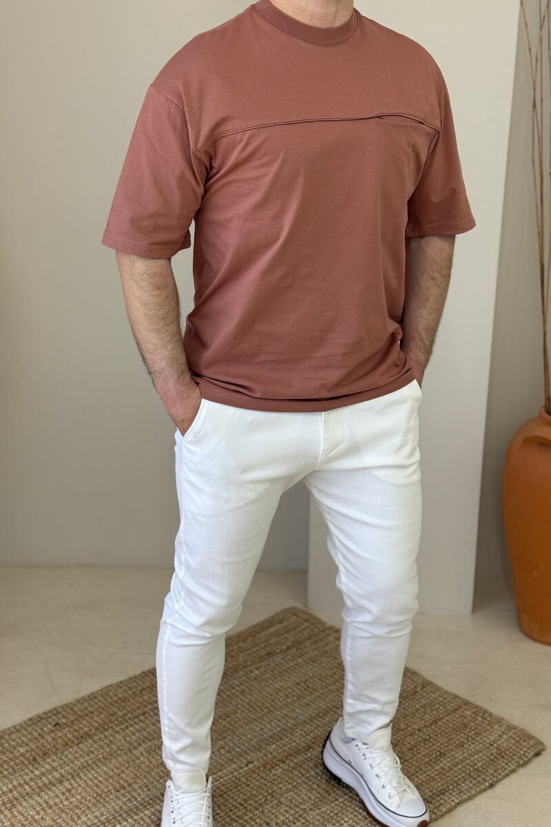 T-SHIRT NJË NGJYRËSH PËR MESHKUJ NË NGJYRËN PUDËR - 1