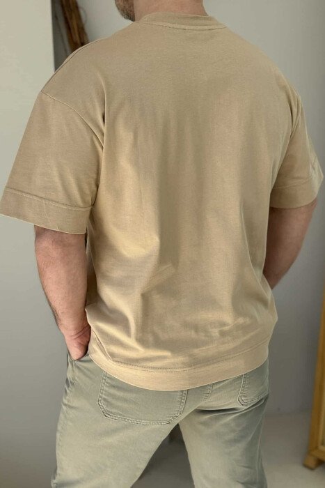 T-SHIRT NJË NGJYRËSHE PËR MESHKUJ NË NGJYRË BEZHË - 3