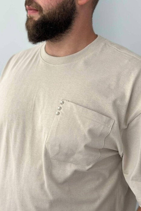 T-SHIRT NJË NGJYRËSHE PËR MESHKUJ NË NGJYRË BEZHË - 3