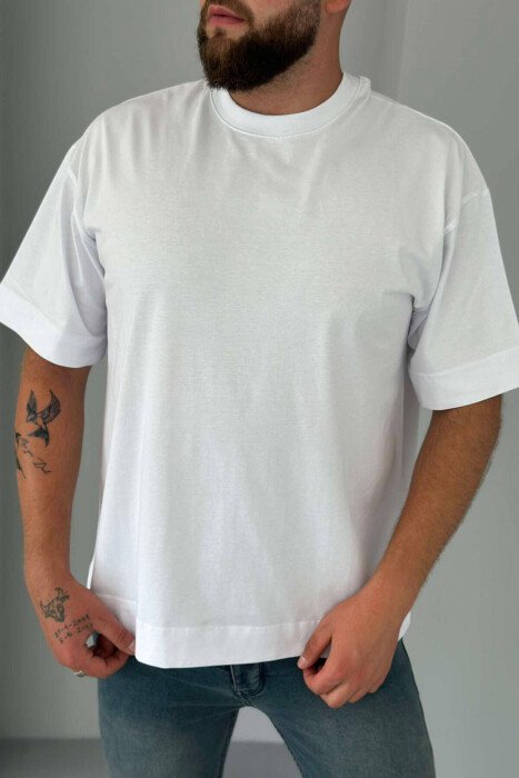 T-SHIRT NJË NGJYRËSHE PËR MESHKUJ NË NGJYRË E BARDHË - KLAUDIO FASHION