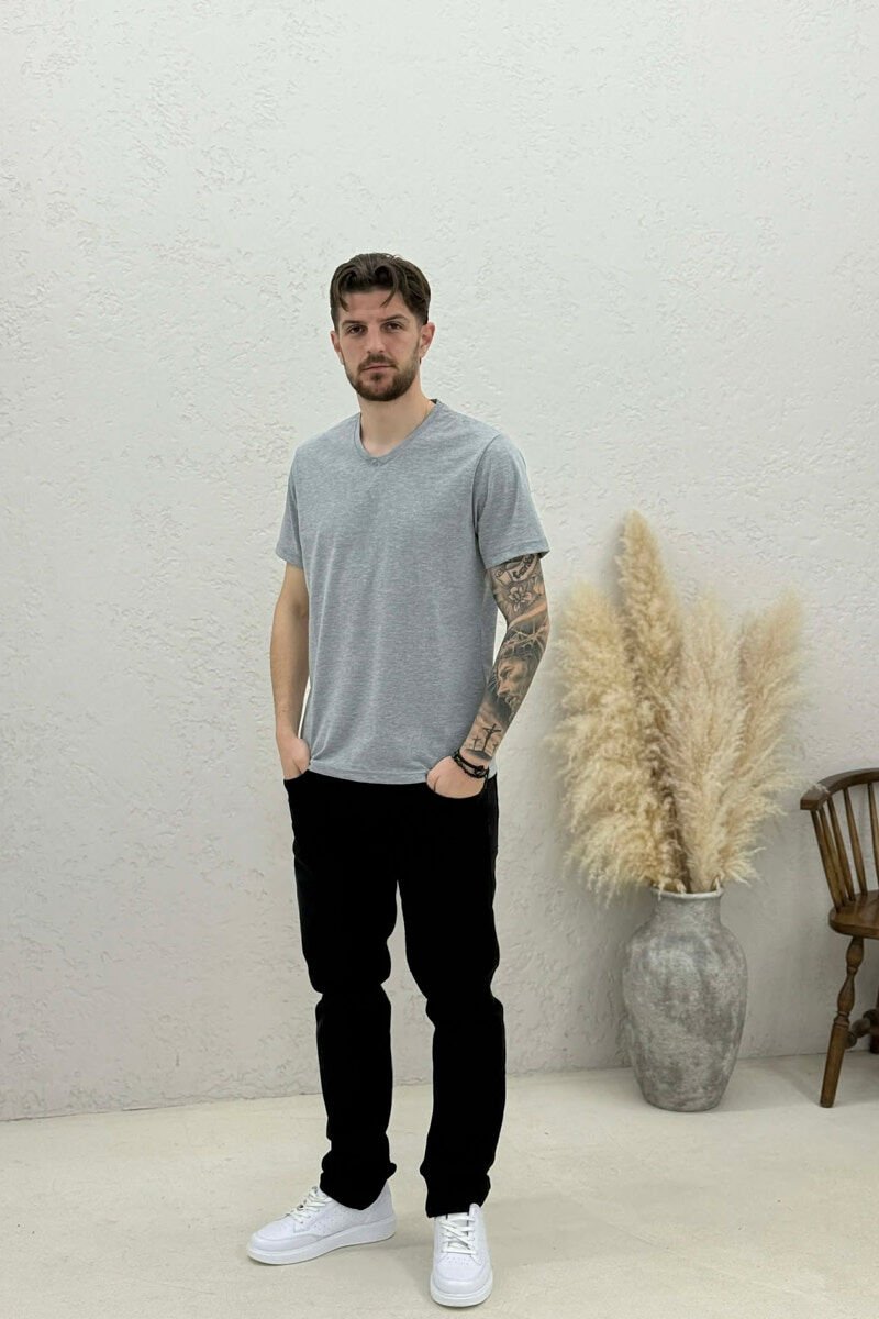 T-SHIRT NJE NGJYRESH ME JAKE V PER MESHKUJ NE NGJYRE GRI - 2