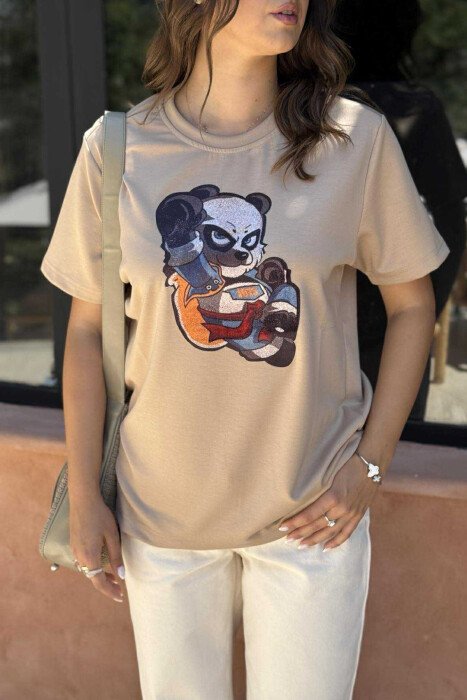 T-SHIRT NJË NGJYRËSH ME IMAZH PËR FEMRA NË NGJYRËN BEZHË - 2