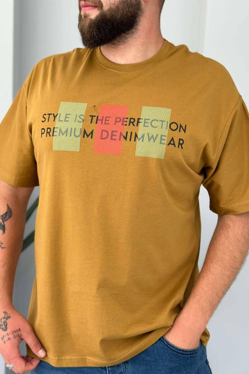 T-SHIRT PAMBUK PËR MESHKUJ NË NGJYRË KAFE E ZBARDHUR - 1