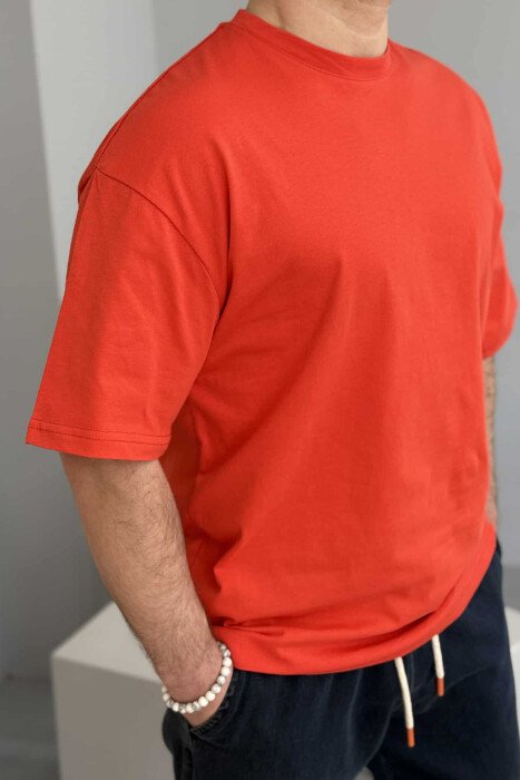 T-SHIRT PAMBUKU NJË NGJYRËSHE PËR MESHKUJ NË NGJYRË PORTOKALLI - 7