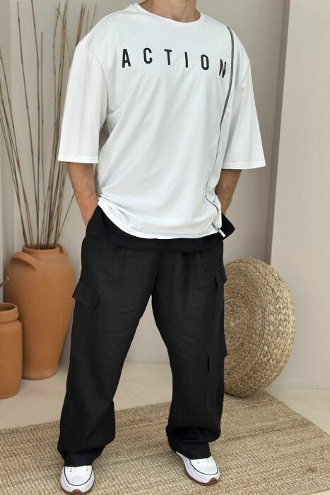 T-SHIRT I THJESHTË ME SHKRIM PËR MESHKUJ NË NGJYRËN E BARDHË - 1