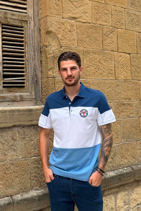 T-SHIRT TRE NGJYRESH ME JAKE POLO PER MESHKUJ NE NGJYRE BLU - KLAUDIO FASHION