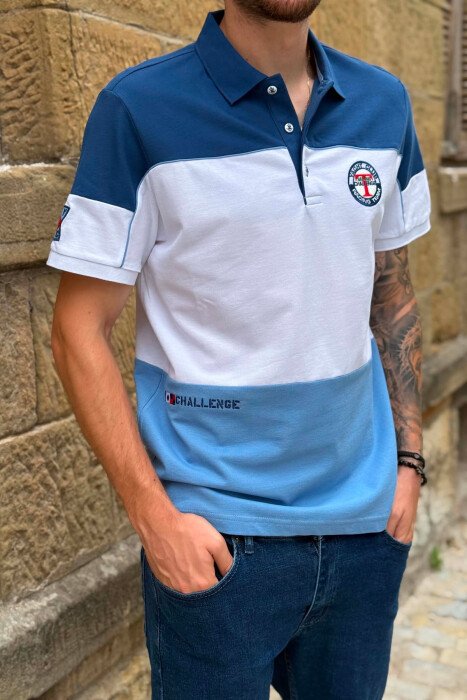 T-SHIRT TRE NGJYRESH ME JAKE POLO PER MESHKUJ NE NGJYRE BLU - 5
