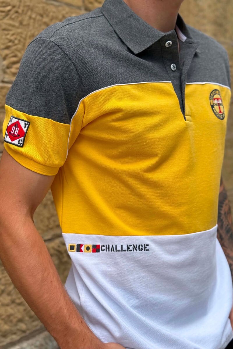 T-SHIRT TRE NGJYRESH ME JAKE POLO PER MESHKUJ NE NGJYRE GRI - 2