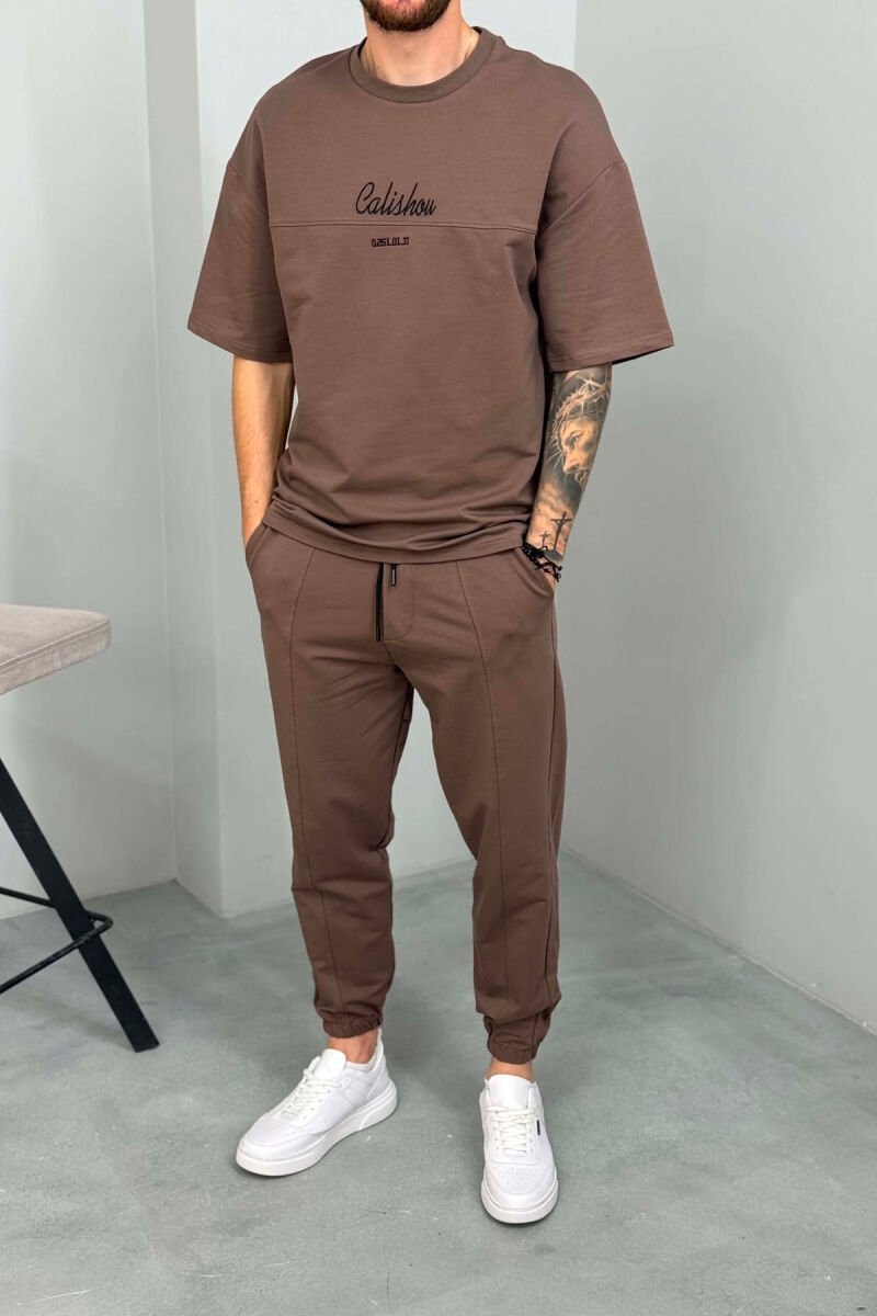 T-SHIRT+JOGGERS LITTLE WRITTINGS MEN SET BROWN/KAFE - 3