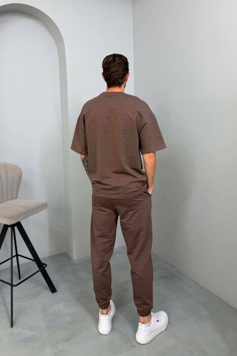 T-SHIRT+JOGGERS LITTLE WRITTINGS MEN SET BROWN/KAFE - 4