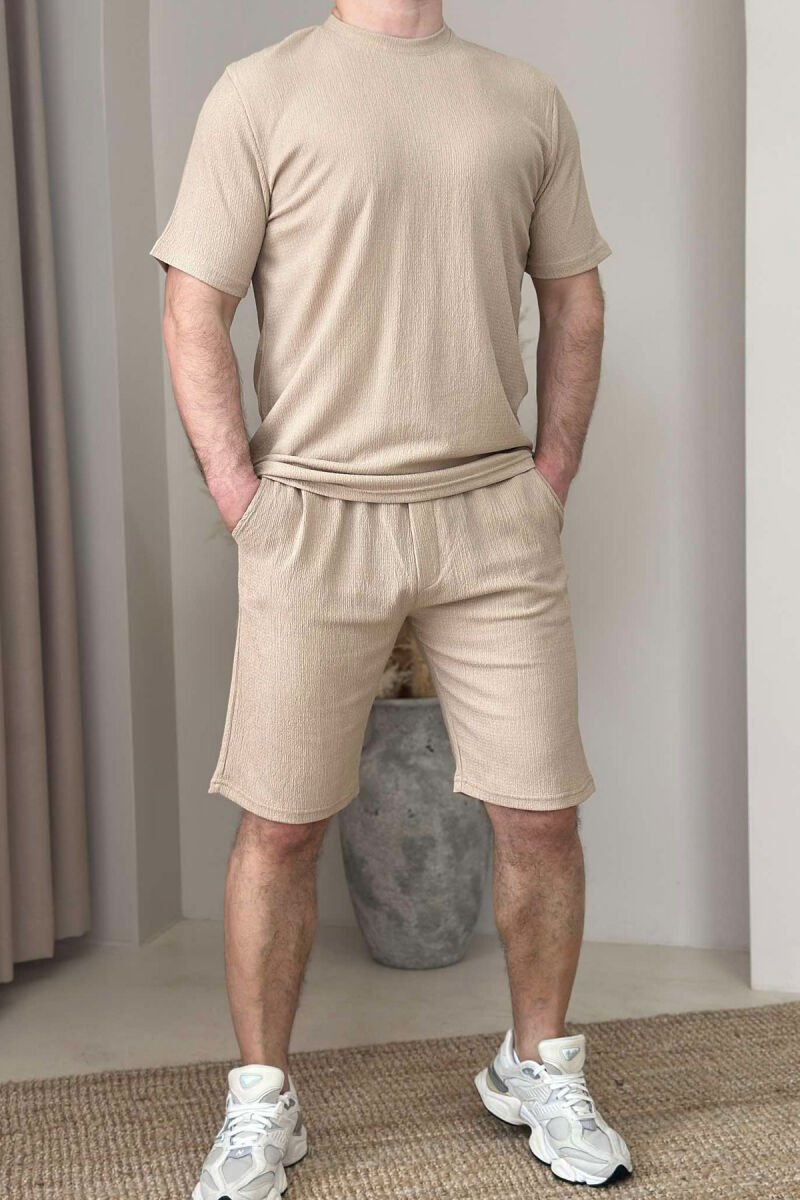 T-SHIRT+SHORT SWEATPANTS ONE COLOR MEN SET BEIGE/BEZHE - 1