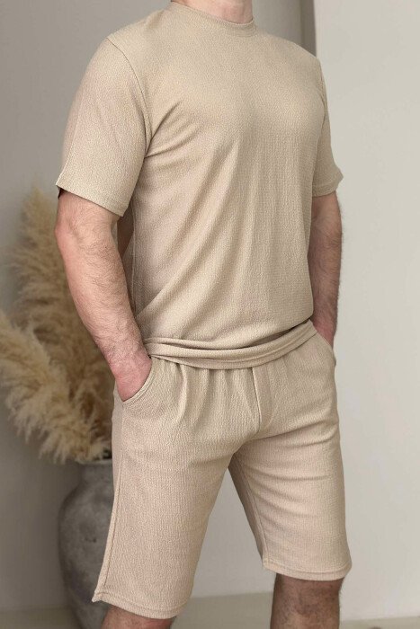 T-SHIRT+SHORT SWEATPANTS ONE COLOR MEN SET BEIGE/BEZHE - 2