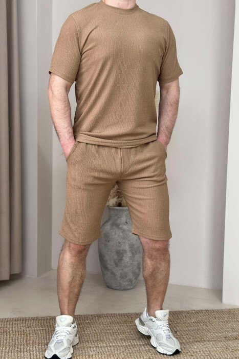 T-SHIRT+SHORT SWEATPANTS ONE COLOR MEN SET LIGHT BROWN/KAZB 