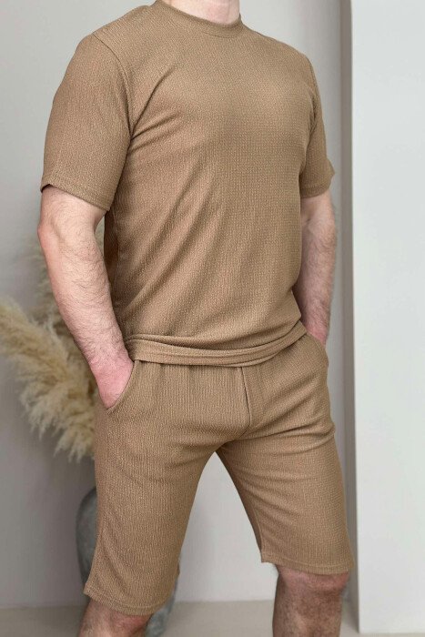 T-SHIRT+SHORT SWEATPANTS ONE COLOR MEN SET LIGHT BROWN/KAZB - 2