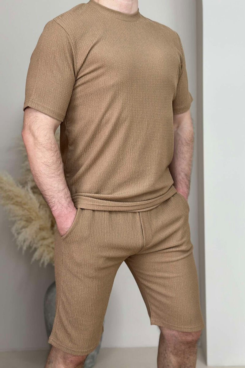 T-SHIRT+SHORT SWEATPANTS ONE COLOR MEN SET LIGHT BROWN/KAZB - 2