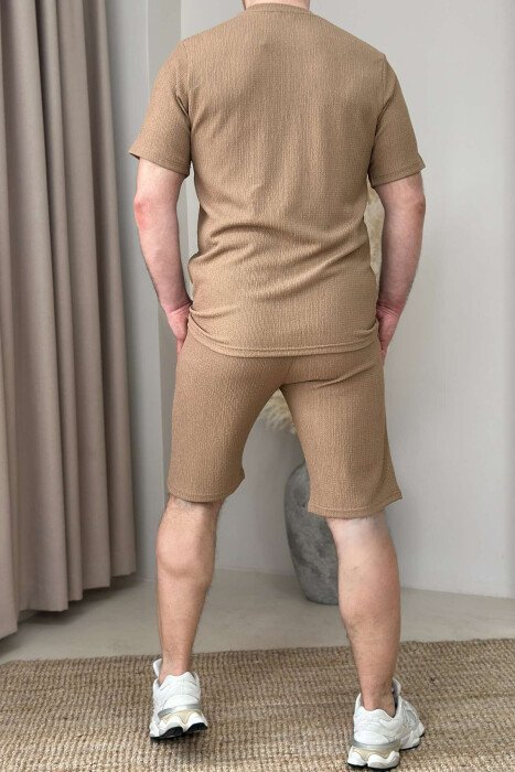 T-SHIRT+SHORT SWEATPANTS ONE COLOR MEN SET LIGHT BROWN/KAZB - 3