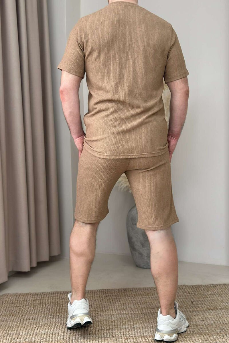 T-SHIRT+SHORT SWEATPANTS ONE COLOR MEN SET LIGHT BROWN/KAZB - 3