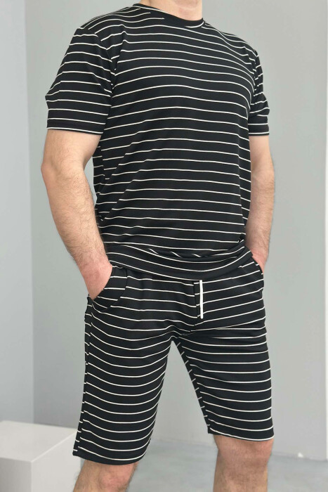 T-SHIRT+SHORT SWEATPANTS STRIPED MEN SET BLACK/ E ZEZE - 3