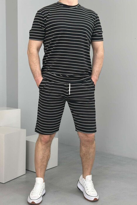 T-SHIRT+SHORT SWEATPANTS STRIPED MEN SET BLACK/ E ZEZE 