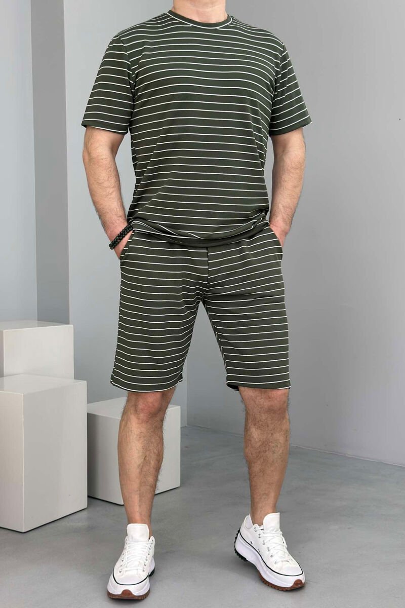 T-SHIRT+SHORT SWEATPANTS STRIPED MEN SET GREEN/JESHILE - 1