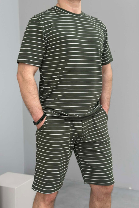 T-SHIRT+SHORT SWEATPANTS STRIPED MEN SET GREEN/JESHILE - 3
