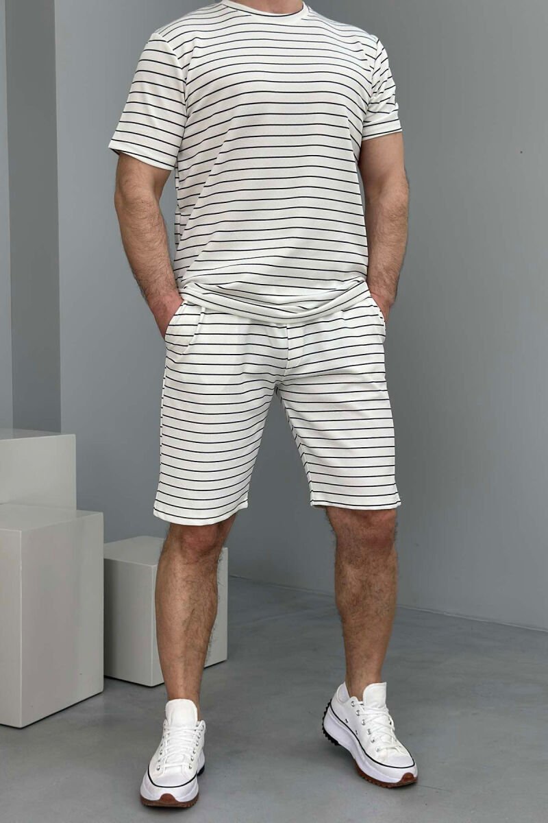 T-SHIRT+SHORT SWEATPANTS STRIPED MEN SET WHITE-BLUE/BABL - 1