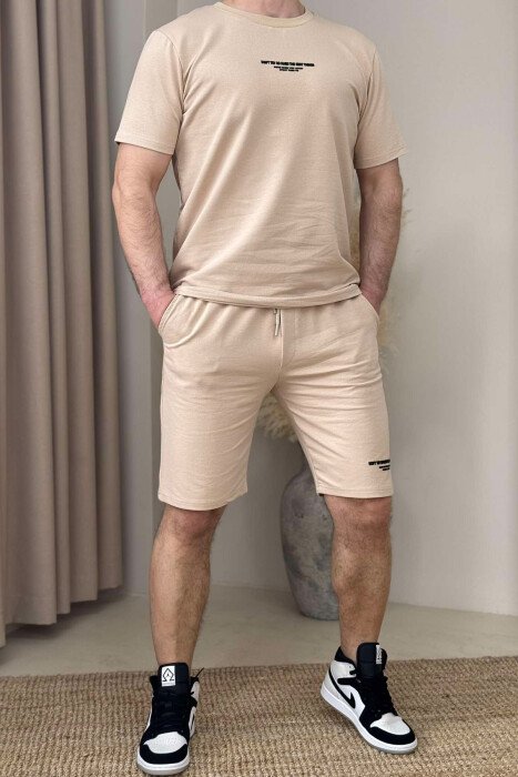 T-SHIRT+SHORT SWEATPANTS WRITTINGS MEN SET BEIGE/BEZHE - 1