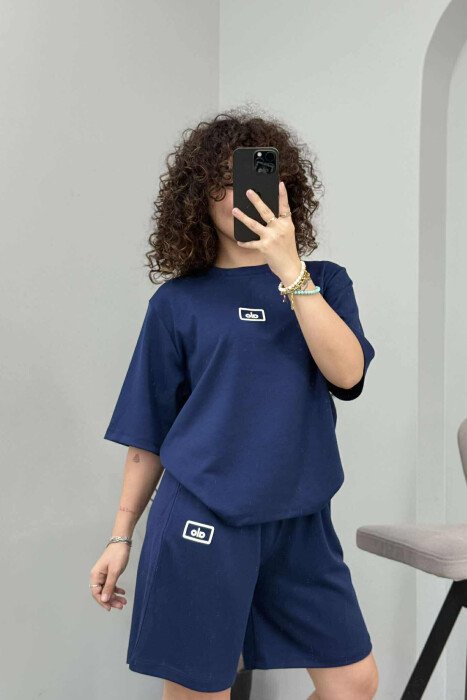 T-SHIRT+SHORTS ALO WRITTING WOMEN SET DARK BLUE/BEE - 3