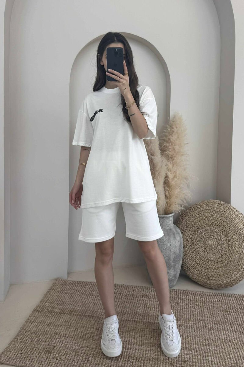T-SHIRT+SHORTS BACK IMAGE ONE COLOR WOMEN SET WHITE-E BARDHE - 2