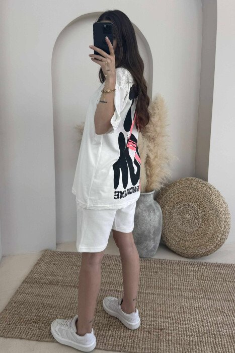 T-SHIRT+SHORTS BACK IMAGE ONE COLOR WOMEN SET WHITE-E BARDHE - 4