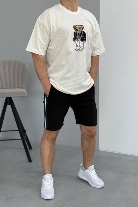 SET ME IMAZH T-SHIRT+PANTALLONA TË SHKURTRA PËR MESHKUJ NË NGJYRËN E ZEZË+KREM - KLAUDIO FASHION
