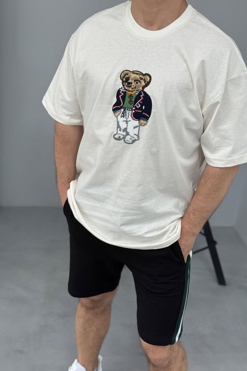 T-SHIRT+SHORTS BEAR IMAGE MEN SET BLACK-CREAM/ZEKR - 2