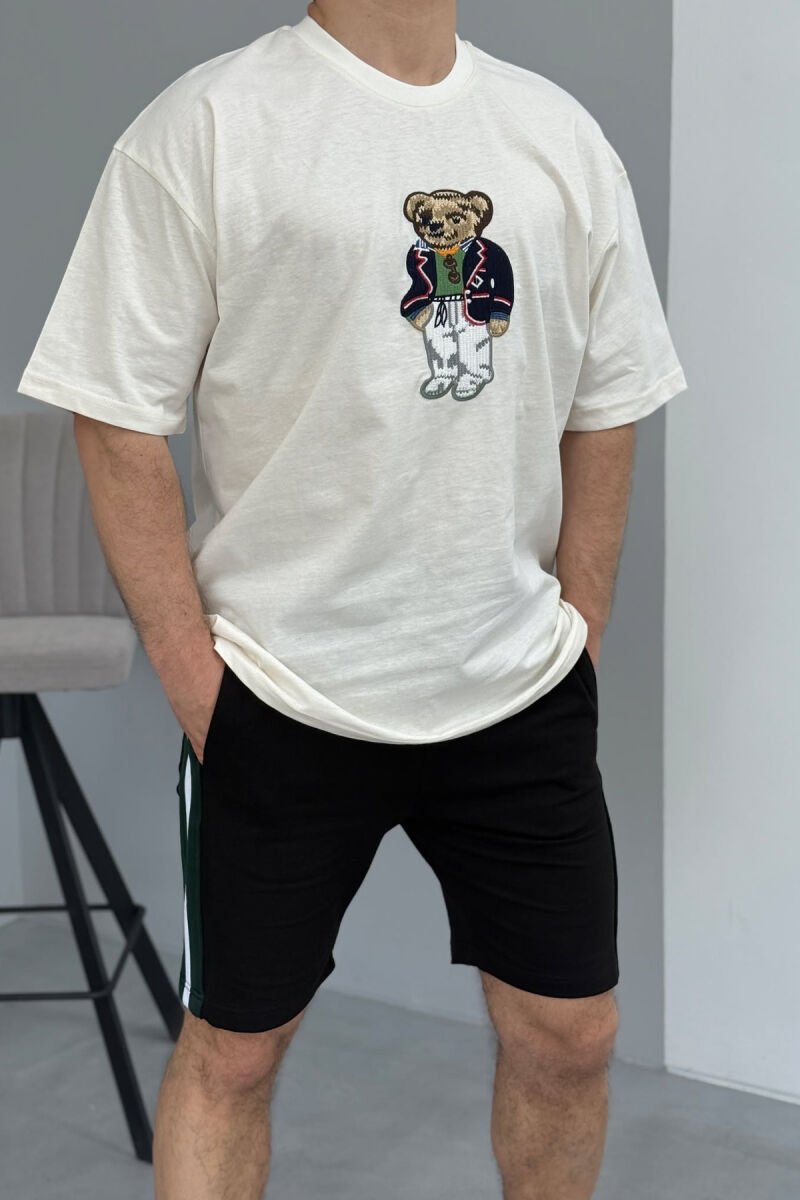 T-SHIRT+SHORTS BEAR IMAGE MEN SET BLACK-CREAM/ZEKR - 5