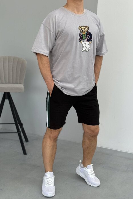T-SHIRT+SHORTS BEAR IMAGE MEN SET BLACK-GREY/ZEGR - 1