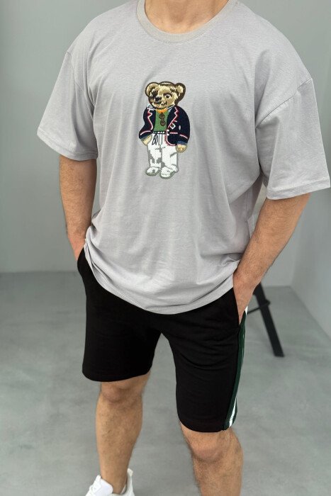 T-SHIRT+SHORTS BEAR IMAGE MEN SET BLACK-GREY/ZEGR - 2