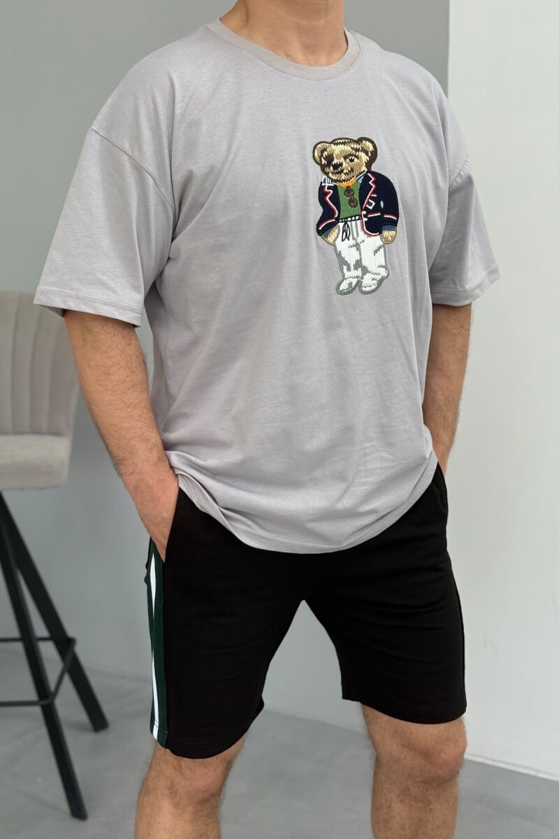 T-SHIRT+SHORTS BEAR IMAGE MEN SET BLACK-GREY/ZEGR - 5