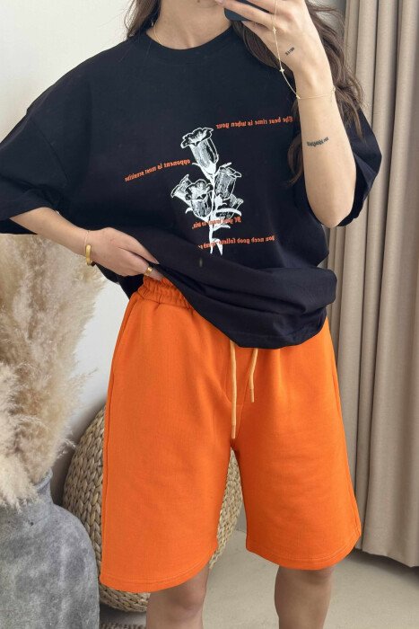 T-SHIRT+SHORTS FRONT IMAGE WOMEN SET DARK ORANGE/POE - 3
