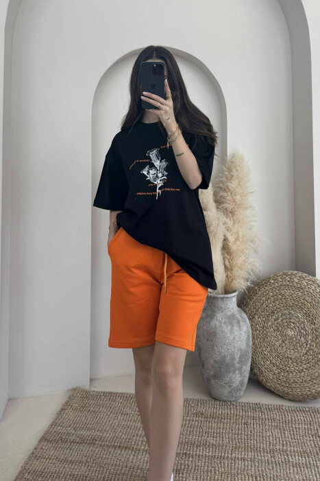 T-SHIRT+SHORTS FRONT IMAGE WOMEN SET ORANGE/PORTOKALLI - 2