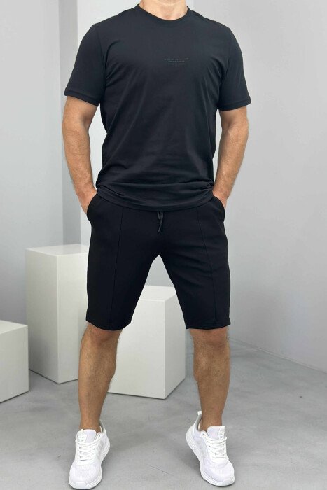 T-SHIRT+SHORTS LITTLE WRITTINGS ONE COLOR MEN SET BLACK/ E ZEZE - 