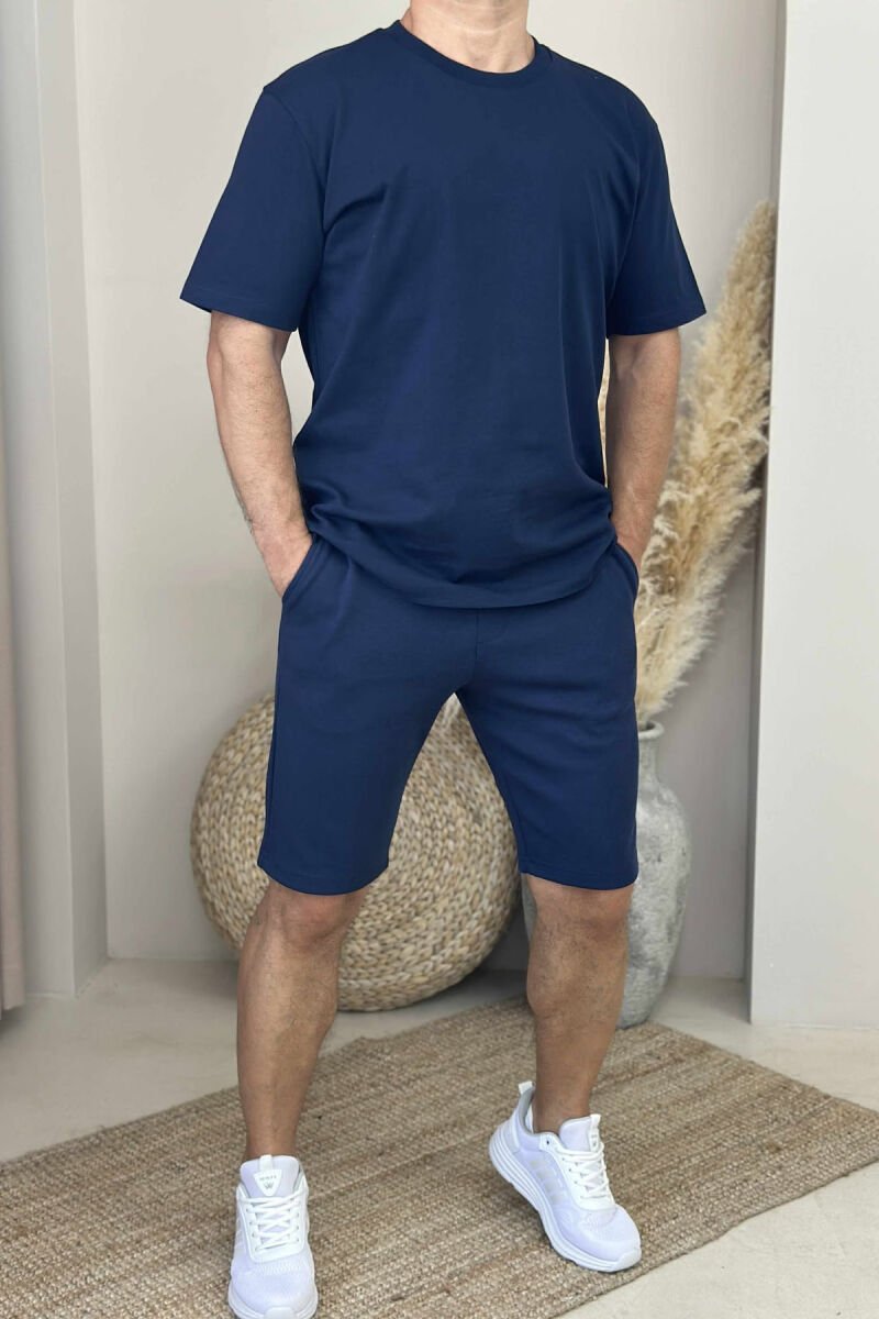 T-SHIRT+SHORTS ONE COLOR MEN SET DARK BLUE/BEE - 1