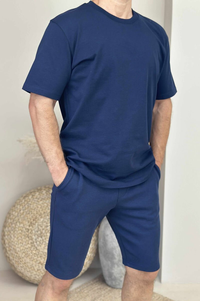 T-SHIRT+SHORTS ONE COLOR MEN SET DARK BLUE/BEE - 2