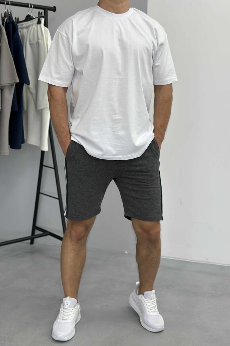 T-SHIRT+SHORTS SIMPLE MEN SET WHITE/GREY-BAGR - 1