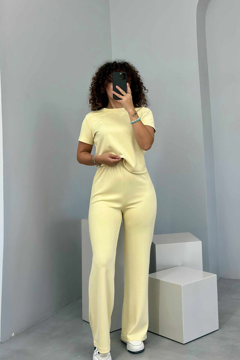 T-SHIRT+SWEATPANTS ONE COLOR ELASTIC WOMEN SET YELLOW/E VERDHE - 1