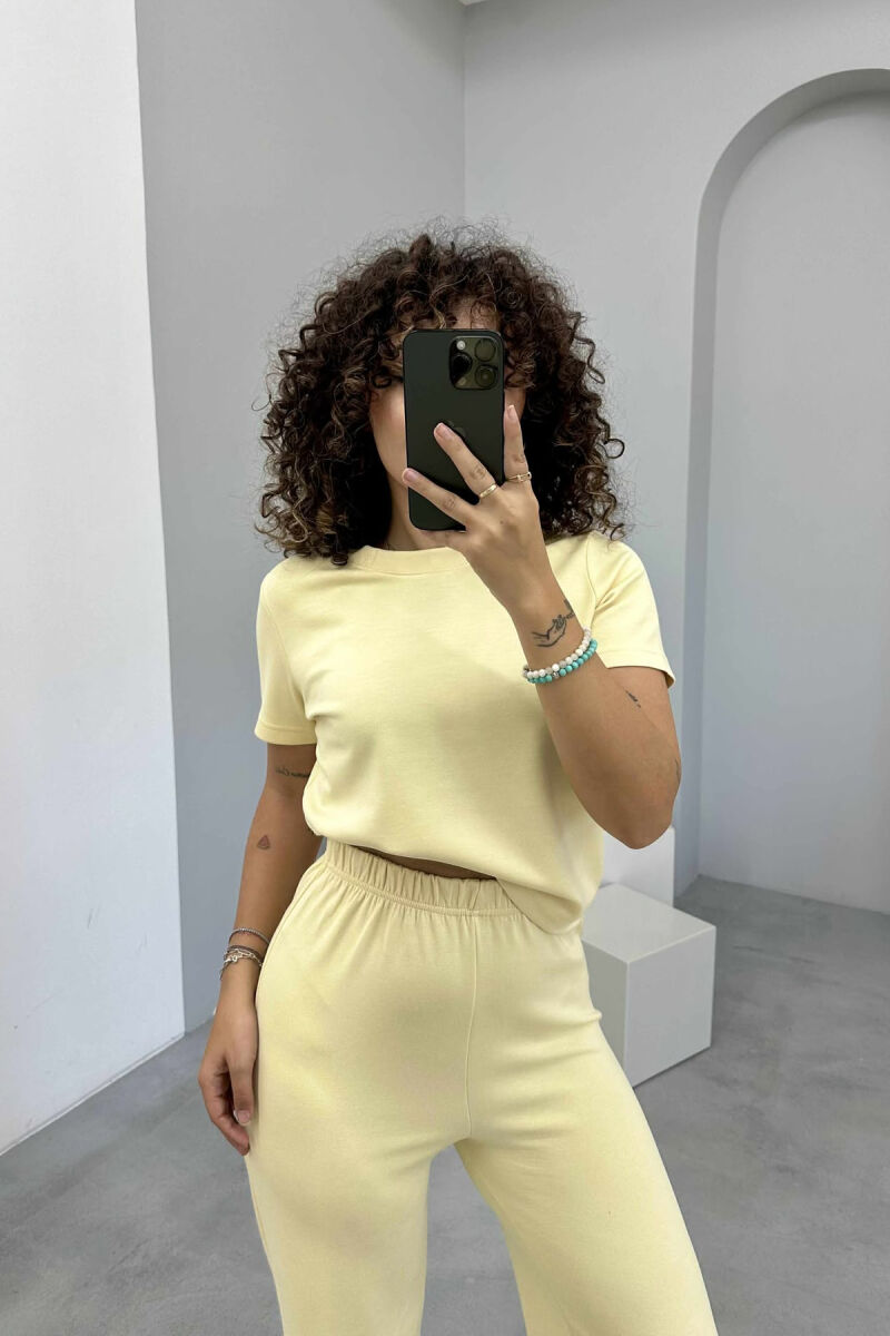 T-SHIRT+SWEATPANTS ONE COLOR ELASTIC WOMEN SET YELLOW/E VERDHE - 2