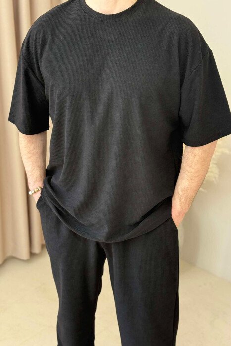 T-SHIRT+SWEATPANTS ONE COLOR TEXTURED MEN SET BLACK/ E ZEZE - 5
